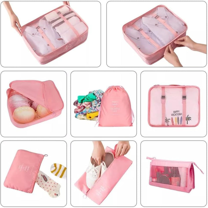 8-Piece Pink Travel Packing Cubes Set – Waterproof Luggage Organizers