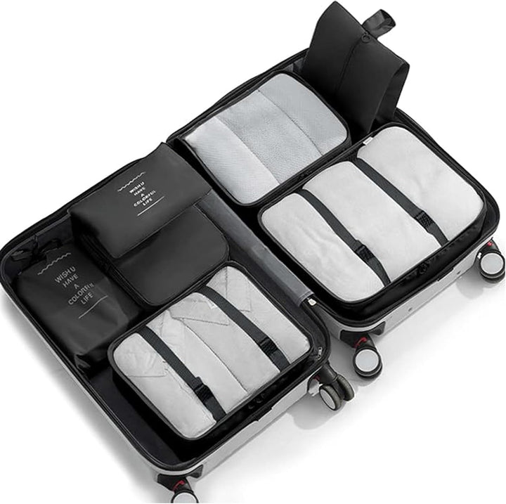 8-Piece black Travel Packing Cubes Set – Waterproof Luggage Organizers