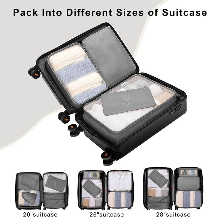 8-Piece  Grey Travel Packing Cubes Set – Waterproof Luggage Organizers