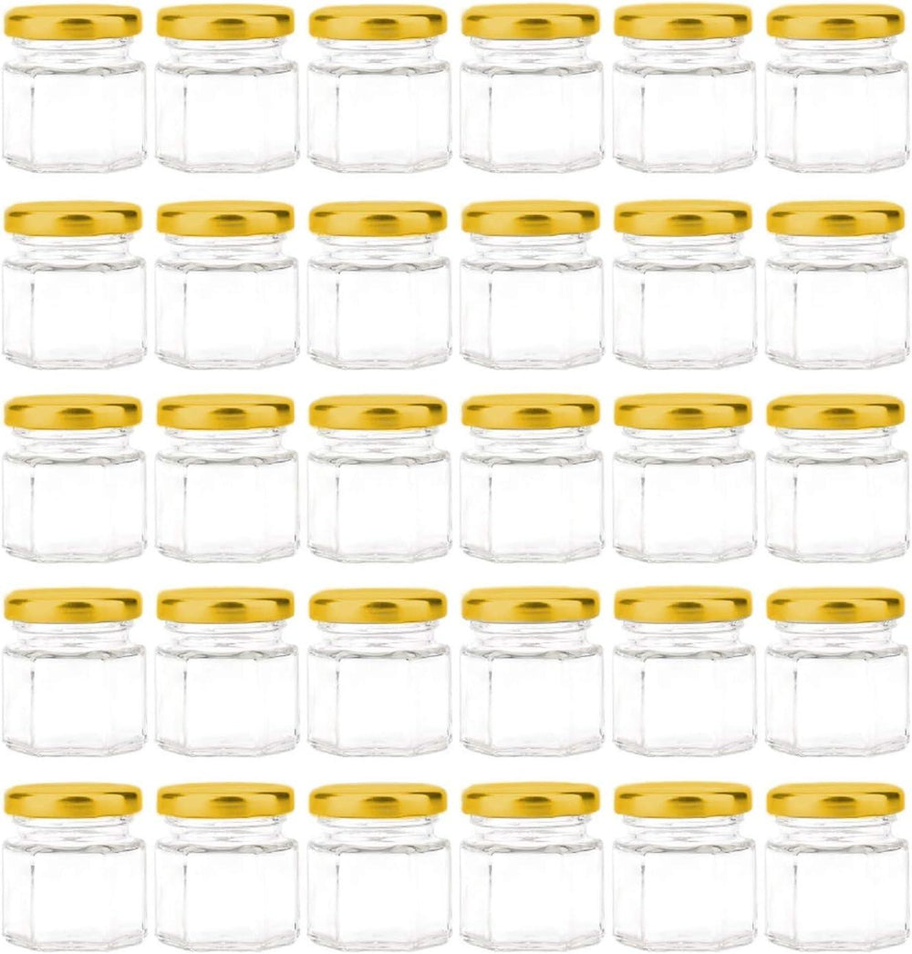 Mini Hexagon Honey Jars with Golden lids