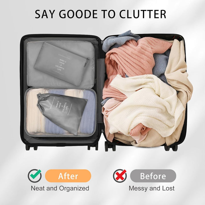 8-Piece  Grey Travel Packing Cubes Set – Waterproof Luggage Organizers