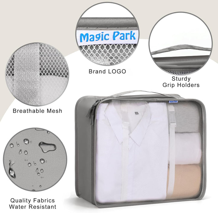 8-Piece  Grey Travel Packing Cubes Set – Waterproof Luggage Organizers