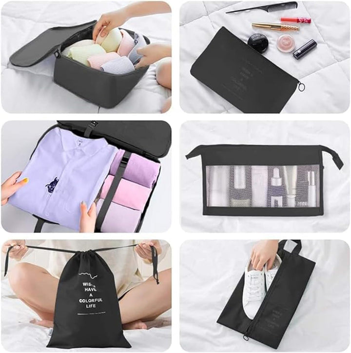 8-Piece black Travel Packing Cubes Set – Waterproof Luggage Organizers