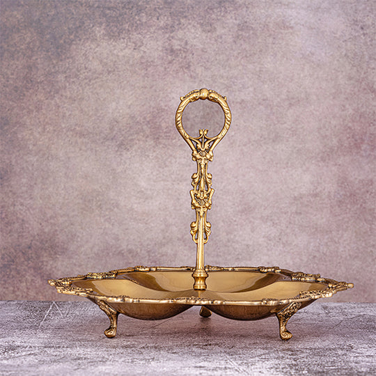 PuRE Brass AALAM  SERVING PLATTER WITH HANDLE by Quesera