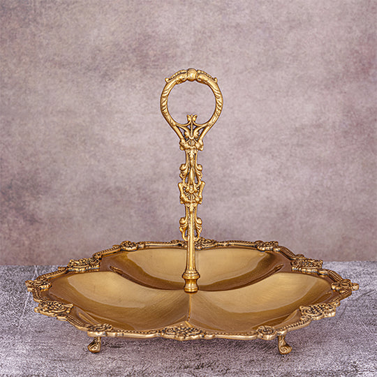 PuRE Brass AALAM  SERVING PLATTER WITH HANDLE by Quesera