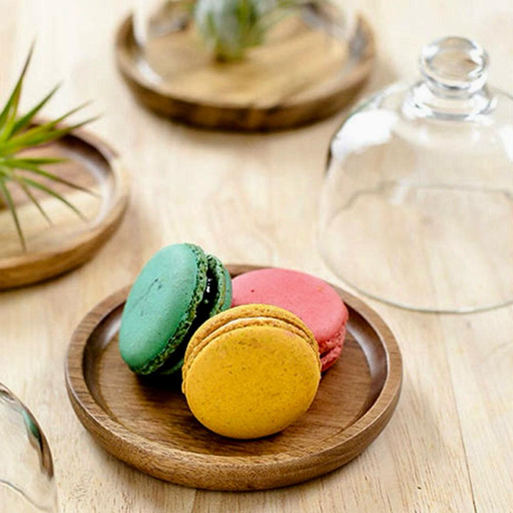 Acacia Wood Platter with Glass Dome – Wooden Base Serving Tray