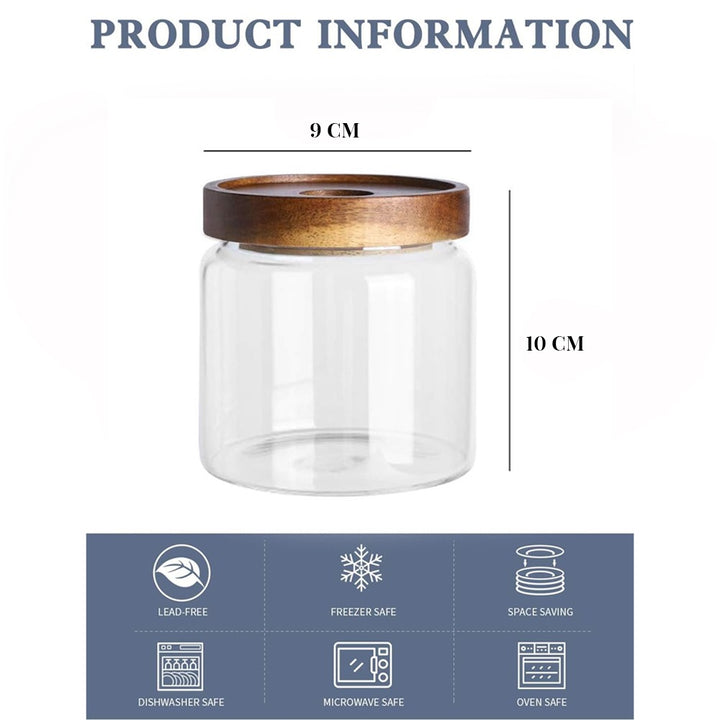 8-Pack 480ML Glass Food Storage Jars with Acacia Wood Lids & Preprinted Labels