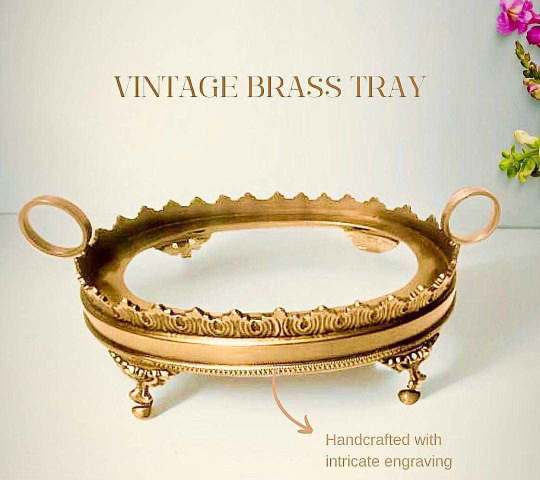 Gold-finish vintage brass serving tray