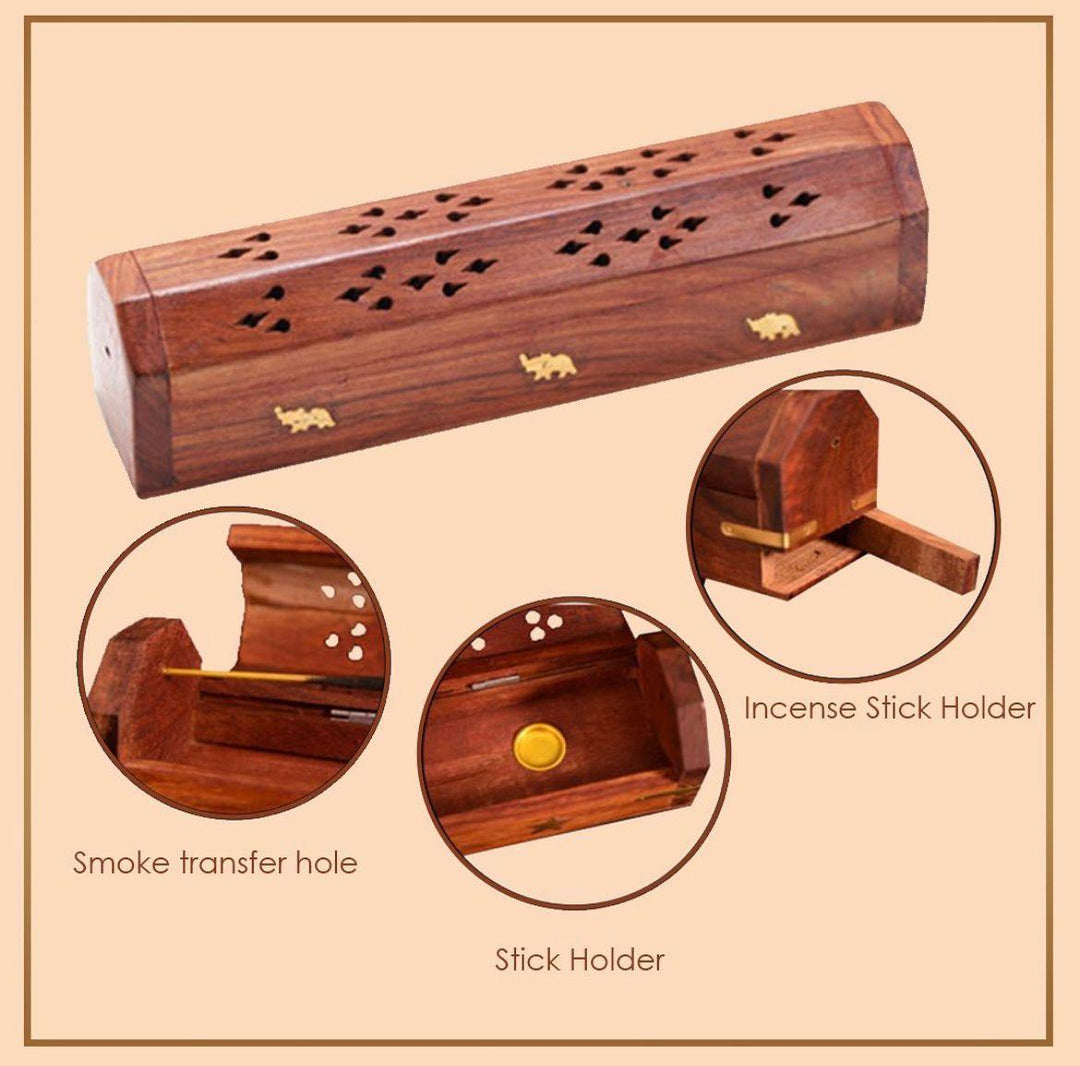 Wooden Hand Carved Coffin Incense Stick Burner 