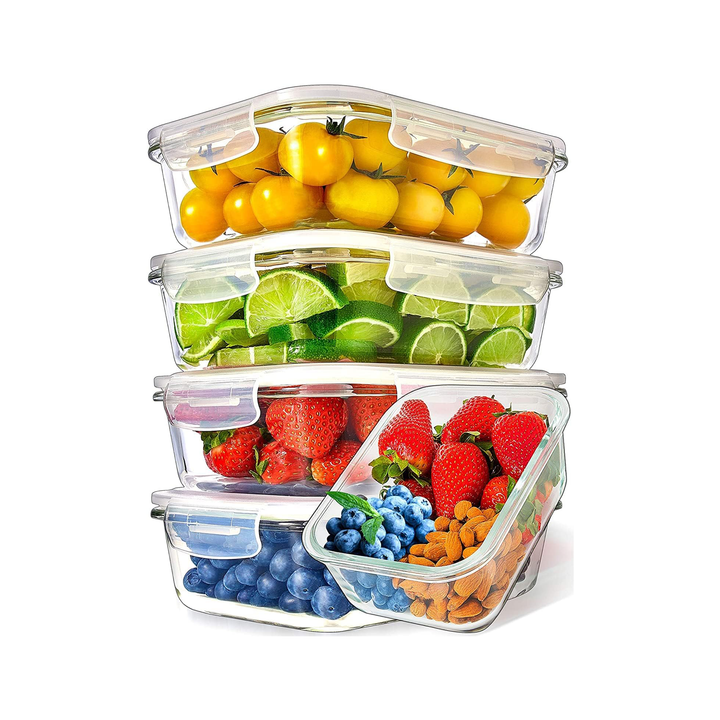 Glass Food Storage set of 5 food containers with lids- 1040ml