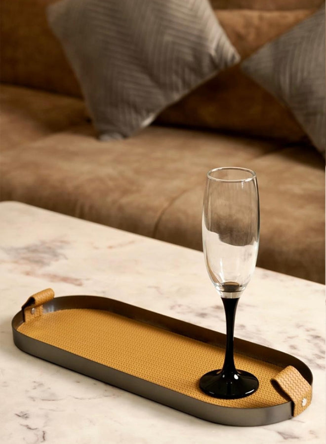 Brown Capsule Leather Tray in Brushed Steel Finish by Casa Quesera
