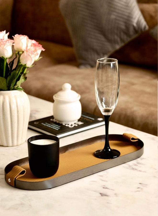 Brown Capsule Leather Tray in Brushed Steel Finish by Casa Quesera