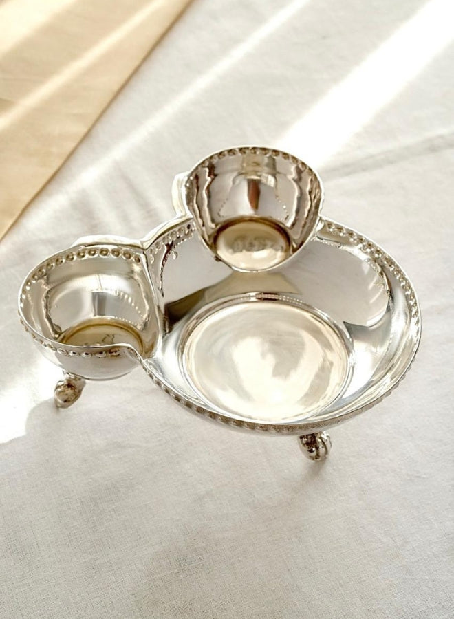 Brass and Silver plated  Triple Bowl Serving Dish with Stand