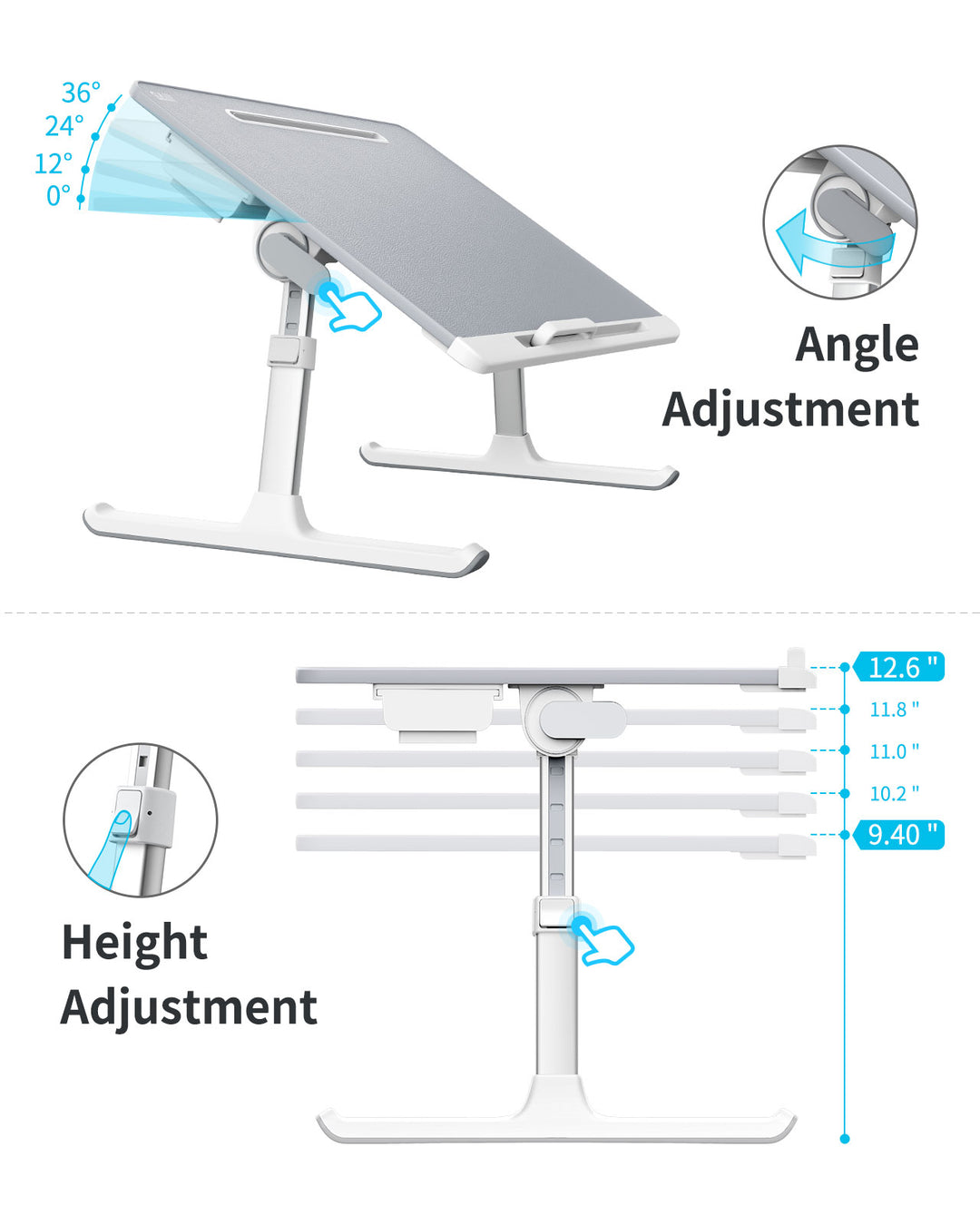 Saiji Foldable Laptop Table with Storage Drawer <br>(Grey, X-Large)