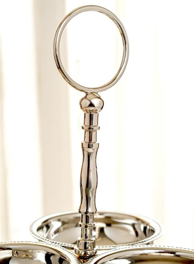 Zarif Elegant 2-Tier Silver-Plated Serving Stand with  Bowls & Plate on Brass Base