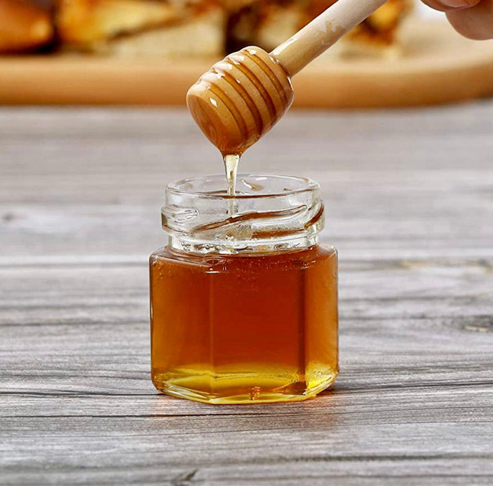 Mini Hexagon Honey Jars with Golden lids