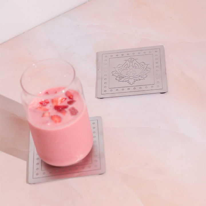 Square Amara silver , Brass Coasters, set of four