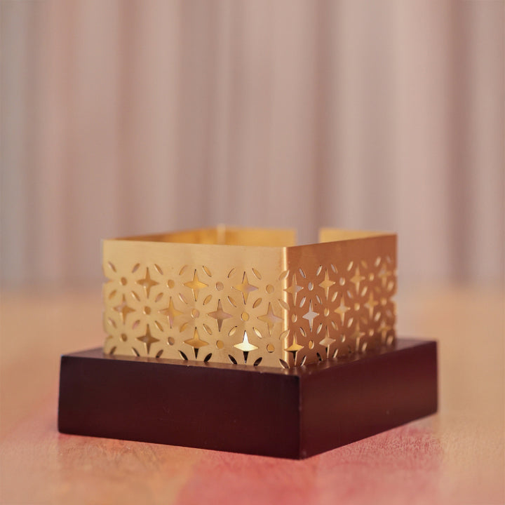 Mehraab Brass Jali Incense Burner with Solid natural Wooden Base