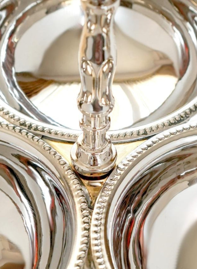 Zarif Elegant 2-Tier Silver-Plated Serving Stand with  Bowls & Plate on Brass Base