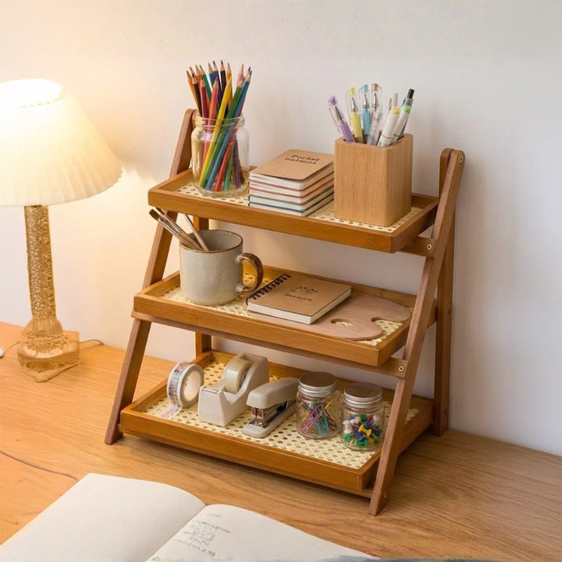 3-Layer Handwoven Rattan & Bamboo Organizer