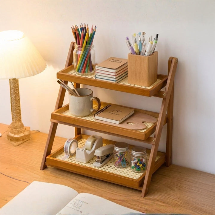 3-Layer Handwoven Rattan & Bamboo Organizer