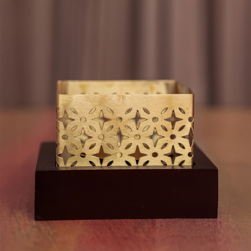 Mehraab Brass Jali Incense Burner with Solid natural Wooden Base