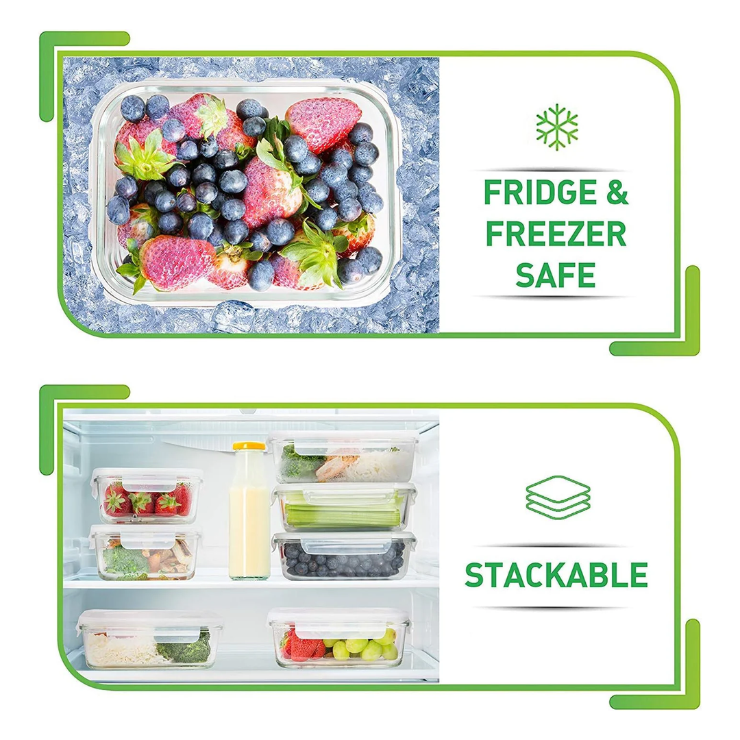 Glass Food Storage set of 5 food containers with lids- 1040ml