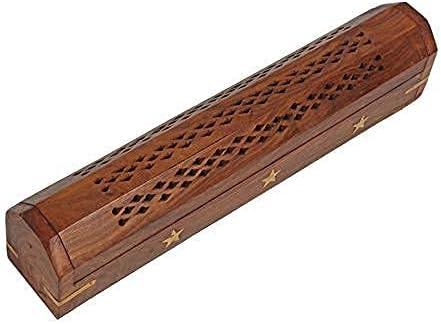 Wooden Hand Carved Coffin Incense Stick Burner 