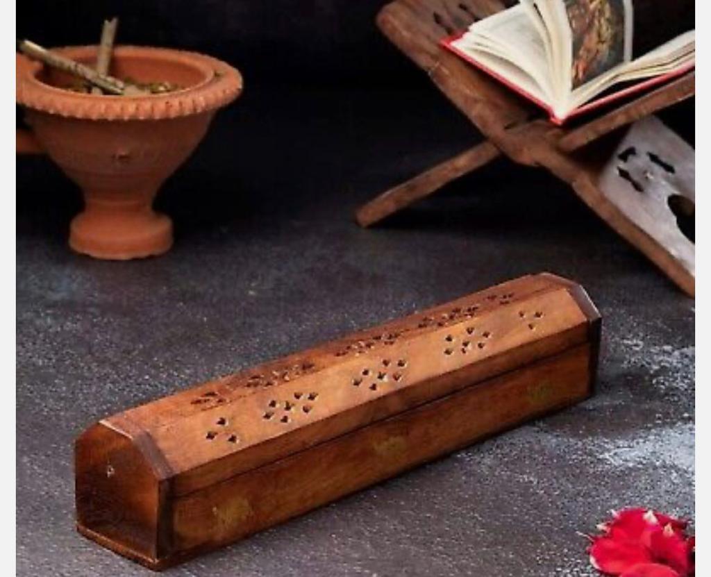 Wooden Hand Carved Coffin Incense Stick Burner 