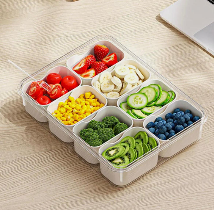  8 COMPARTMENT SNACK SERVING TRAY WITH LID AND HANDLE AND TONG-SET OF 2
