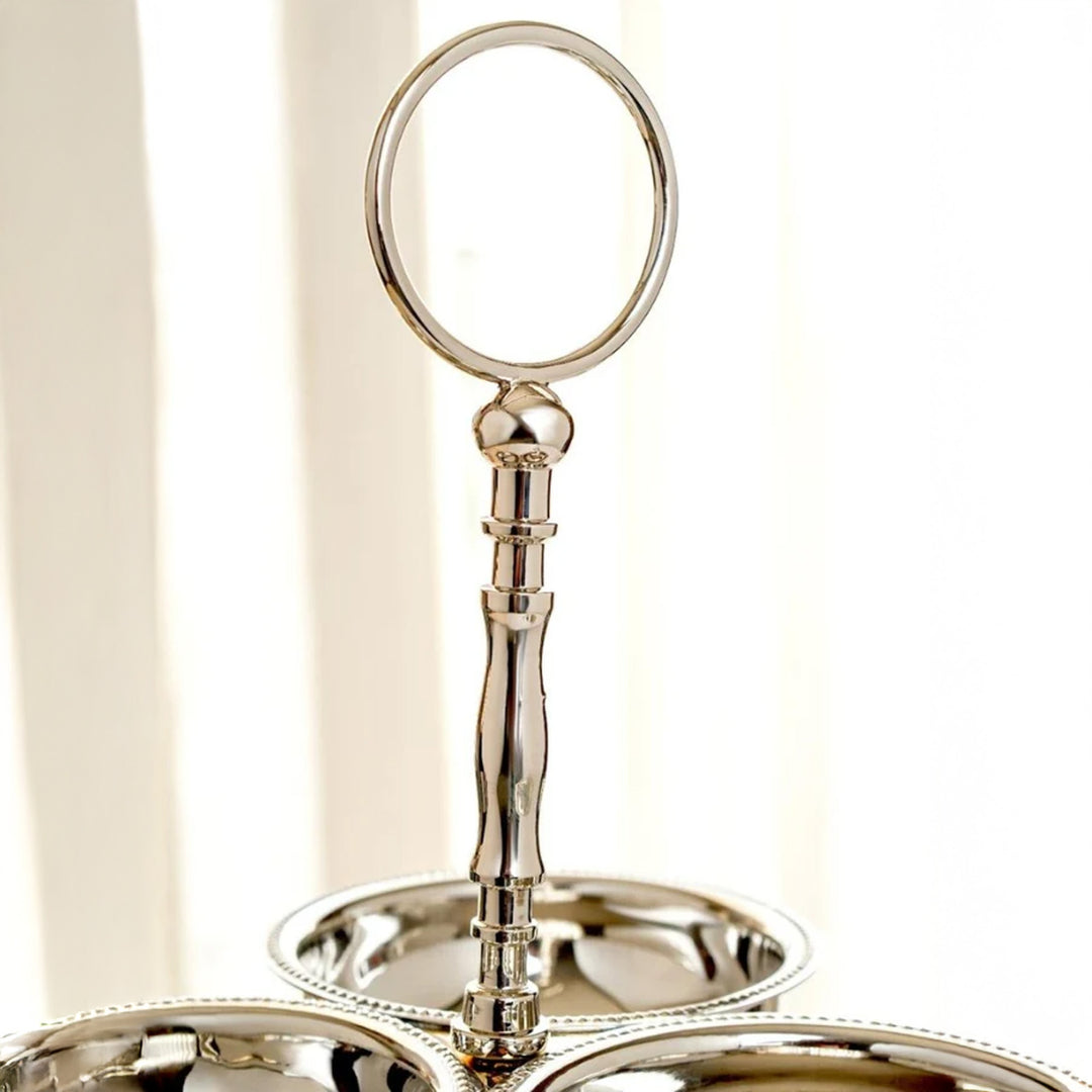 Zarif Elegant 2-Tier Silver-Plated Serving Stand with  Bowls & Plate on Brass Base