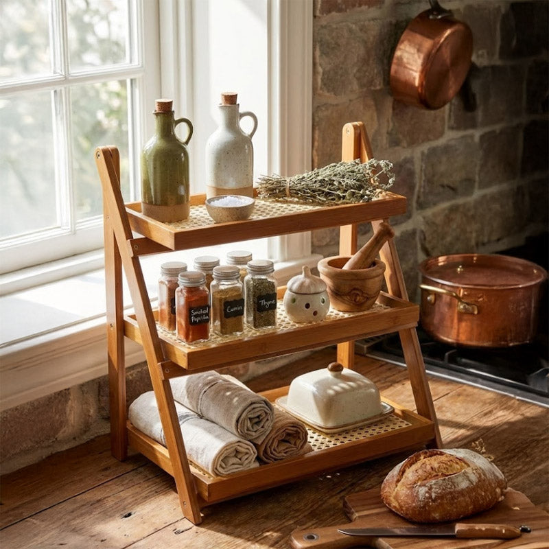 3-Layer Handwoven Rattan & Bamboo Organizer