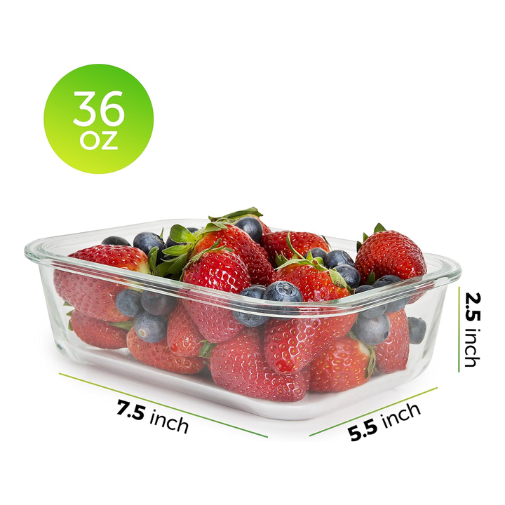 Glass Food Storage set of 5 food containers with lids- 1040ml