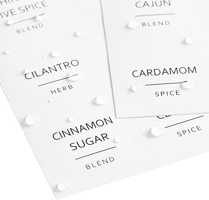 144 Preprinted Spice Jar Labels Water Resistant