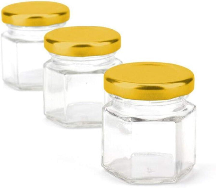 Mini Hexagon Honey Jars with Golden lids