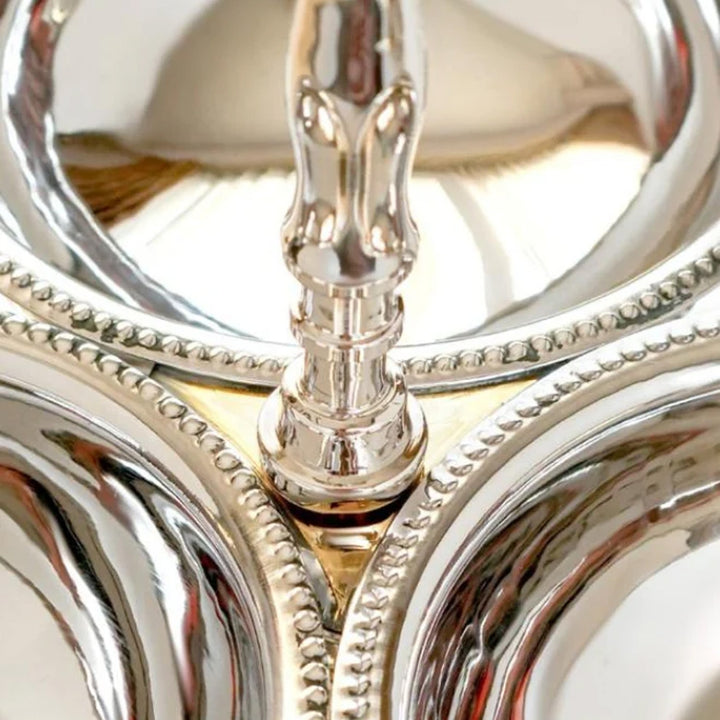 Zarif Elegant 2-Tier Silver-Plated Serving Stand with  Bowls & Plate on Brass Base