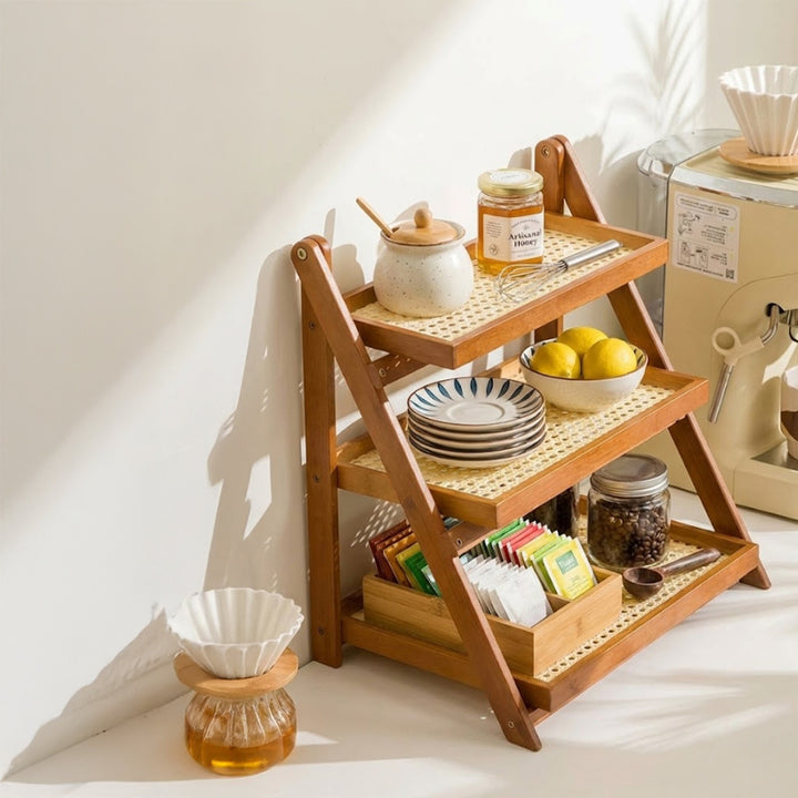 3-Layer Handwoven Rattan & Bamboo Organizer