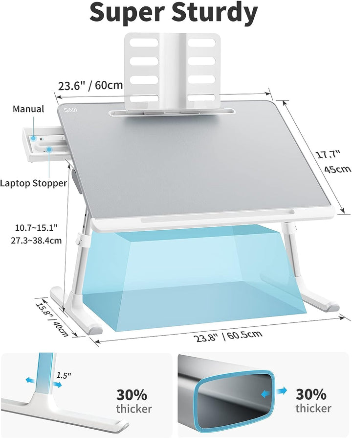 Saiji Foldable Laptop Table with Storage Drawer <br>(Grey, X-Large)