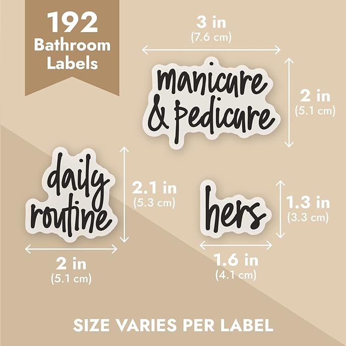 192 Preprinted Bathroom Labels for Containers