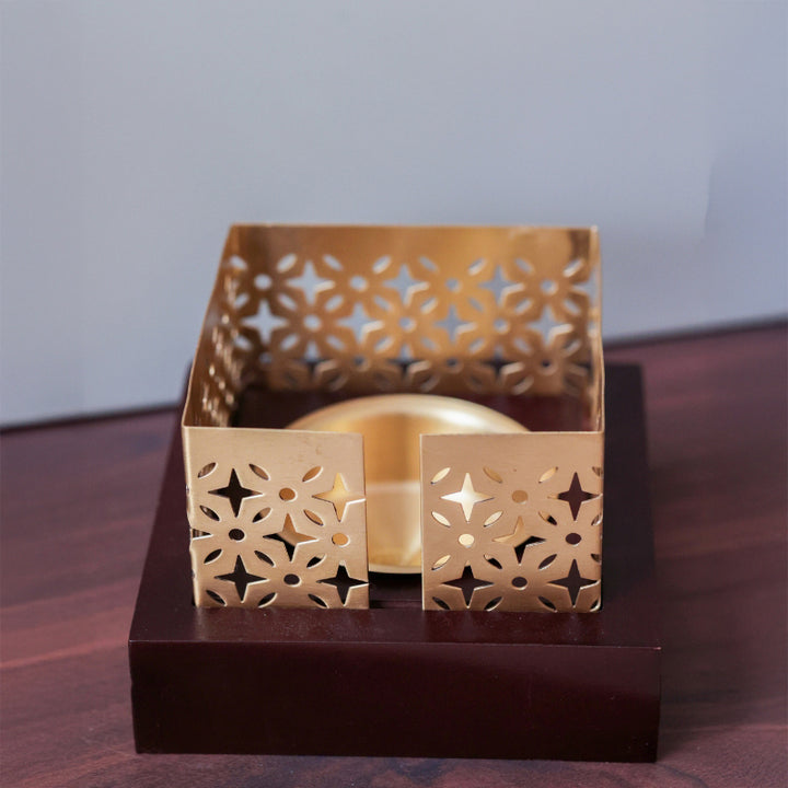 Mehraab Brass Jali Incense Burner with Solid natural Wooden Base