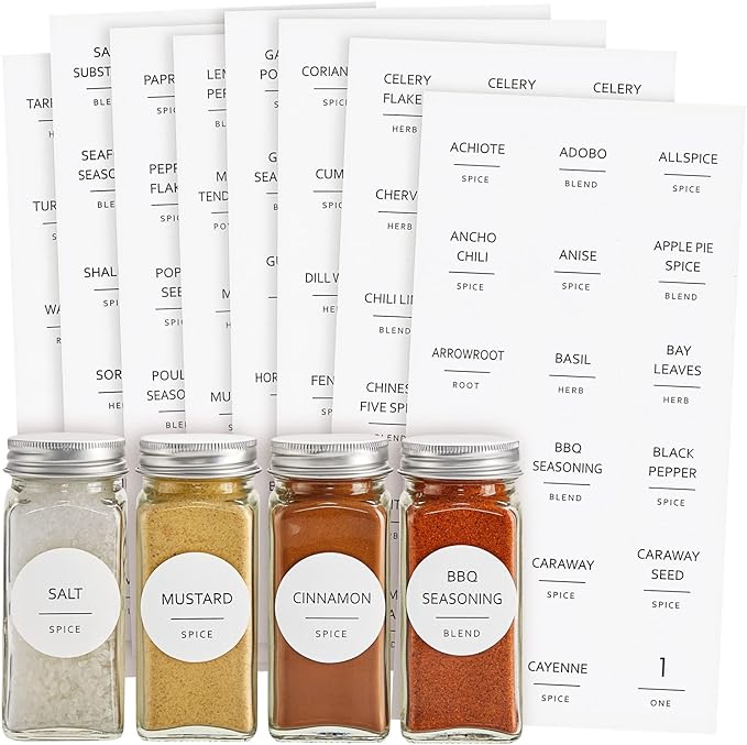 144 Preprinted Spice Jar Labels Water Resistant