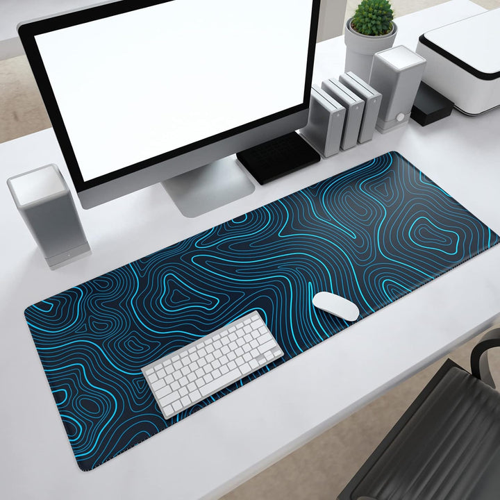 Ovenbird OB-MP014C Large Gaming Mouse Pad with Stitched Edges, Minimalist Topographic Map Desk Mat, Extended XL Mousepad with Anti-Slip Base, Cool Desk Pad for Keyboard and Mouse, 31.5 x 11.8 in, Blue