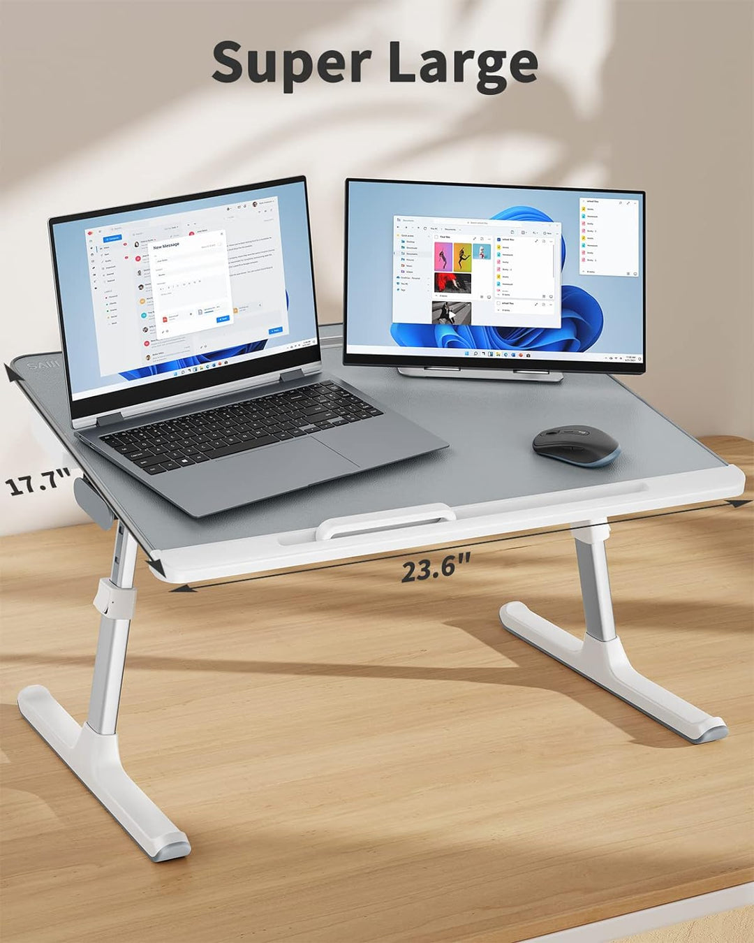 Saiji Foldable Laptop Table with Storage Drawer <br>(Grey, X-Large)