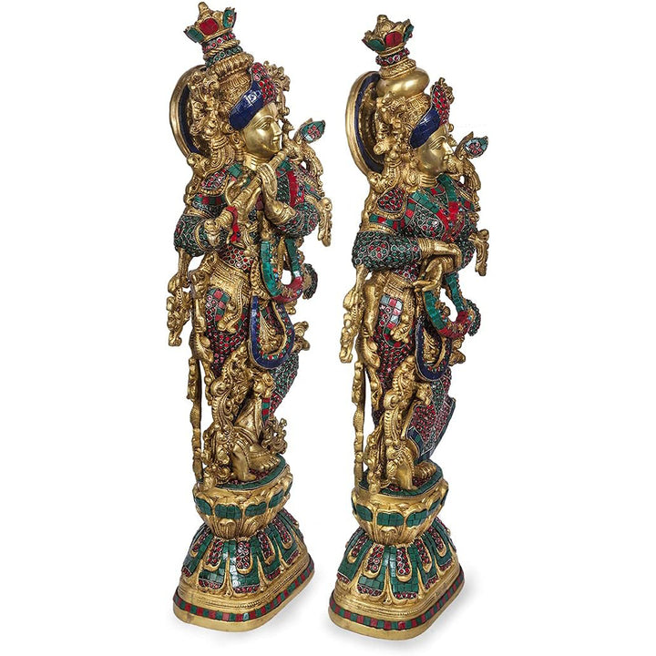 Radha Krishna Statue with Beautiful Multi color stone work