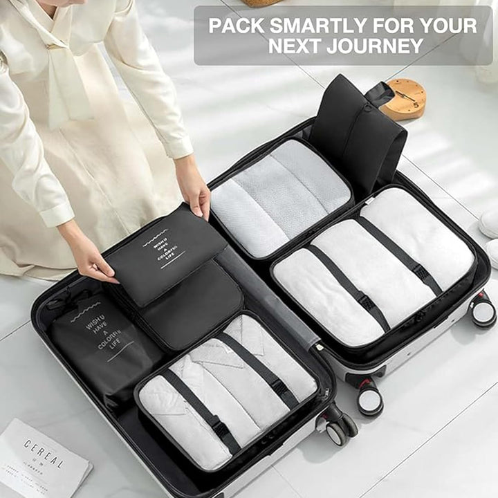 Travel Organizer, 8 Pcs Packing Cubes Luggage Organizer, Storage Bags Organizer Set, Waterproof, Space Saving, Travel Essentials Organizer, Black