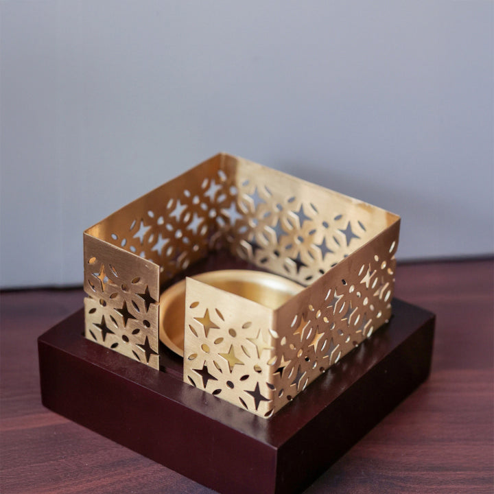 Mehraab Brass Jali Incense Burner with Solid natural Wooden Base