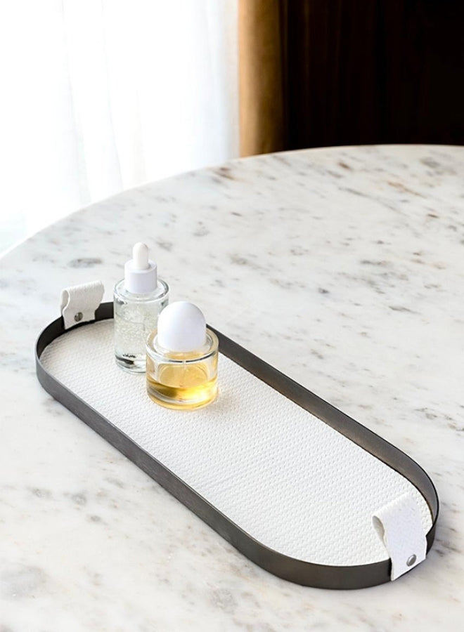 Beige Capsule LeatherTray in Brushed Steel Finish by Casa Quesera