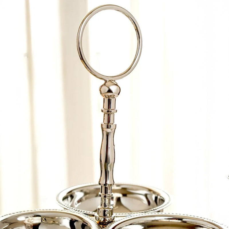 Zarif Elegant 2-Tier Silver-Plated Serving Stand with  Bowls & Plate on Brass Base