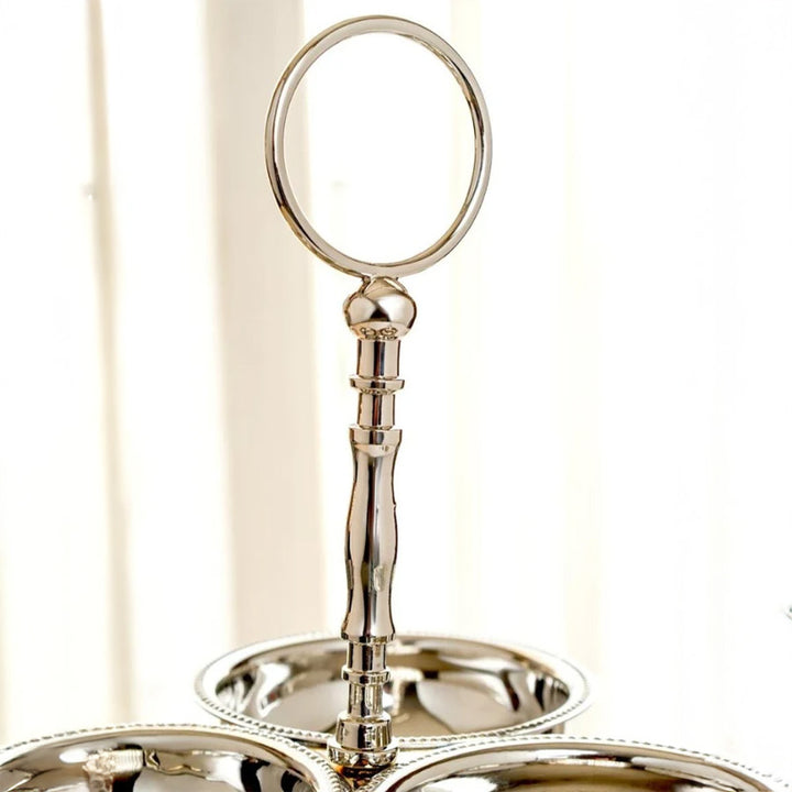 Zarif Elegant 2-Tier Silver-Plated Serving Stand with  Bowls & Plate on Brass Base