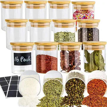 6.5 OZ Glass Jars with Airtight Bamboo Lids & Extra Labels